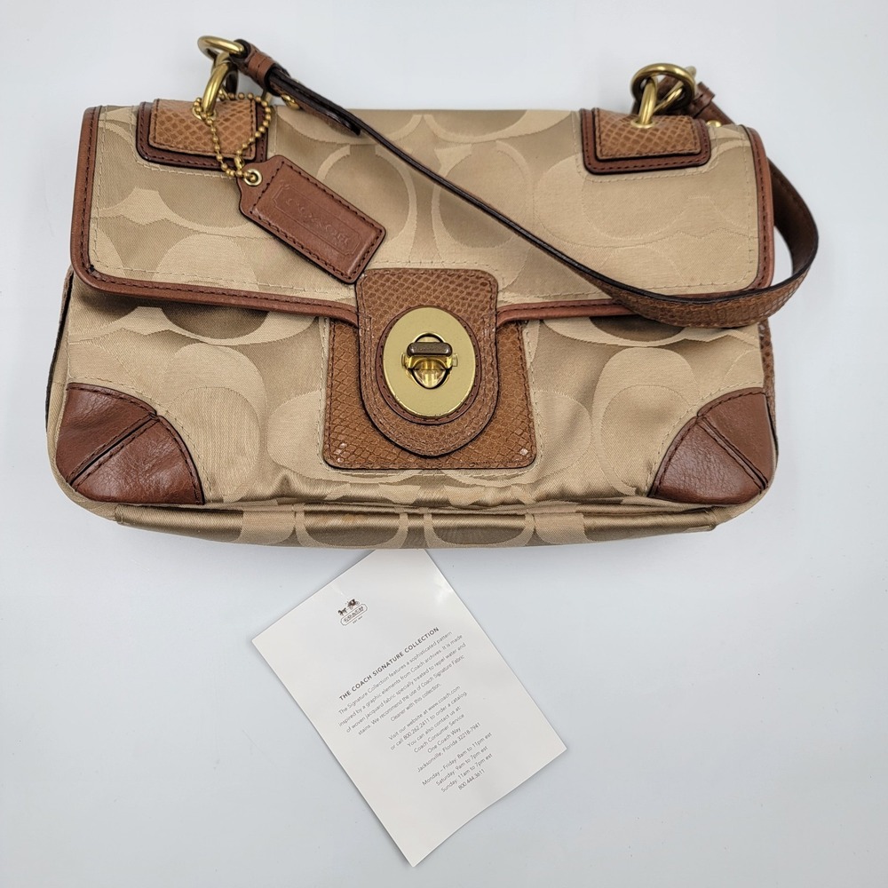 Vintage Coach J0969-14504 Peyton Beige Signature Sateen Brown snake Skin Y2k - Picture 1 of 14